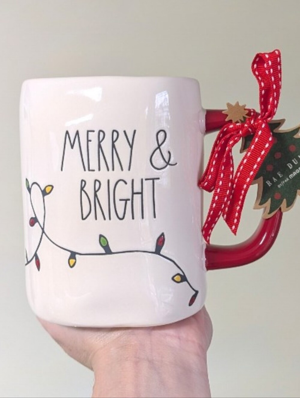 Rae Dunn MERRY & BRIGHT Christmas Mug with Wraparound Christmas Lights Design 💡